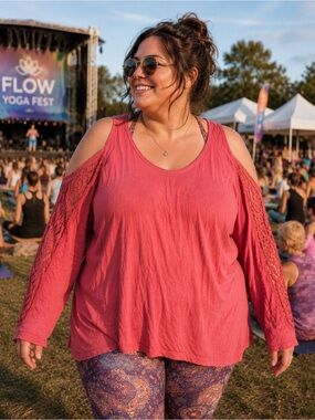 Love, Fire Pink Cold Shoulder Boho Blouse